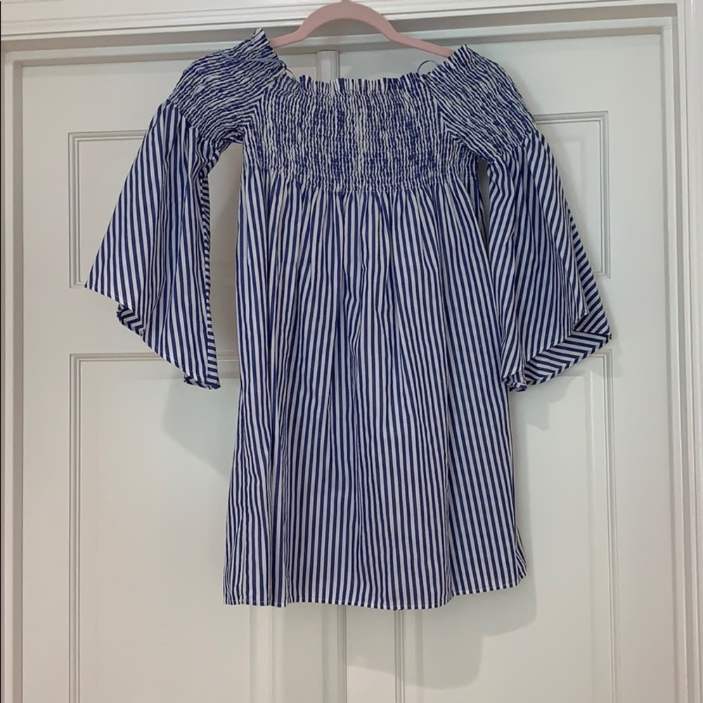 Zara blue and white striped off the should dress